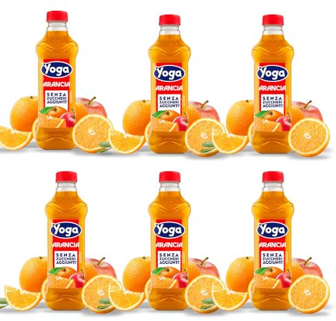 Yoga ARANCIA Succo di Frutta al Gusto di Arance, Senza Zuccheri Aggiunti, Pet 1lt [PACK con 6 Bottiglie]