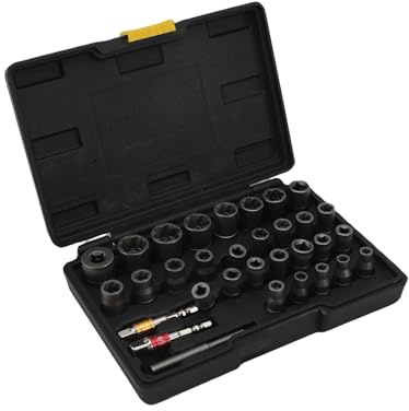 WODHMIEY Juego de destornilladores de impacto de 32 piezas para tornillos desgastados, oxidados y atascados, juego de llaves de impacto con adaptadores de accionamiento de 1/4 y 3/8, punta de