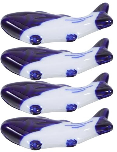 KONTONTY 4pcs Fish Pen Holder Ceramic Calligraphy Brush Stand Kawaii Desk Decor Aesthetic Desk Accessory Porcelain Brush Rest