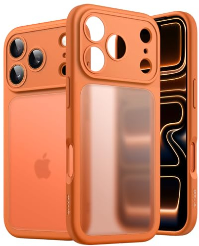 JETech Funda Mate para iPhone 17 Pro 6,3 Pulgadas, Protección Antigolpes contra Caídas Grado Militar, Protección Completa Lente Cámara, Carcasa Respaldo Translúcida Esmerilada (Naranja)