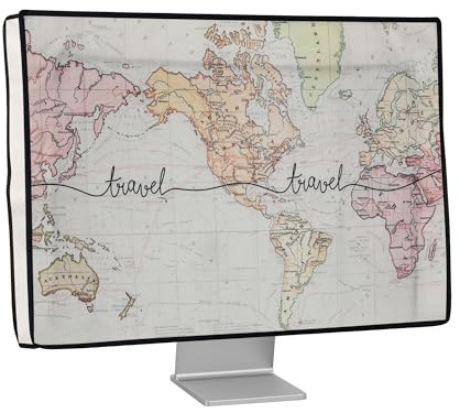 kwmobile Housse écran ordinateur compatible avec 20-22 moniteur housse écran ordinateur - Protection d'écran PC moniteur en lin - noir-multicolore