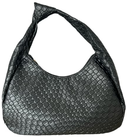 Uoocg Gewebte Pu Leder Handtaschen Geknotetes Halbmond Handtasche Kleine Weicher Einkaufstasche für Damen (schwarz)