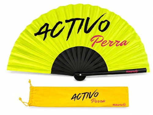 MOKARTA Abanico plegable grande XL bambú y tela con funda original medida 64×37 cm Activo Prra LGTBI Ventilador de mano moderno ideal para fiestas, conciertos, festivales