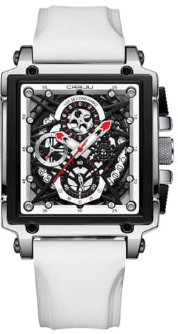 CRRJU Herren Armbanduhr Silikon Chronograph Männer Rechteckig Sport Uhren | Silikonarmband, Wasserdicht, Analoge, Quadrat Zifferblatt, Leuchtzeiger, Quarzuhr, Sportuhr