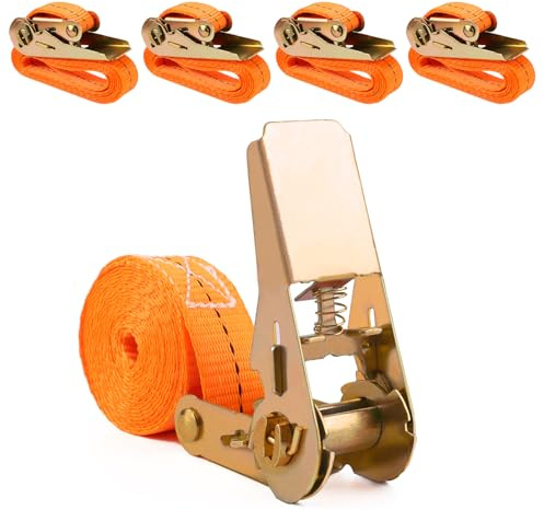 4 cinghie di fissaggio con cricchetto, cinghie di fissaggio con cricchetto, fissaggio semplice dei carichi, 2 m x 2,5 cm