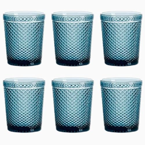 TRESV Set de 6 Vasos Colores o Transparente, Vaso de Cristal agua de 250ml, Vaso de Agua y Bebidas, Aptos para Lavavajillas (Azul)