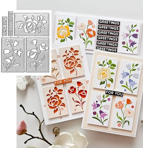 3pcs/Set Flowers Frame Metal Die Cuts Cutting Dies Paper Cards Cutting Dies Cut Stencils for DIY Embossing Card Making Book Tags Decorative Paper Dies Scrapbooking