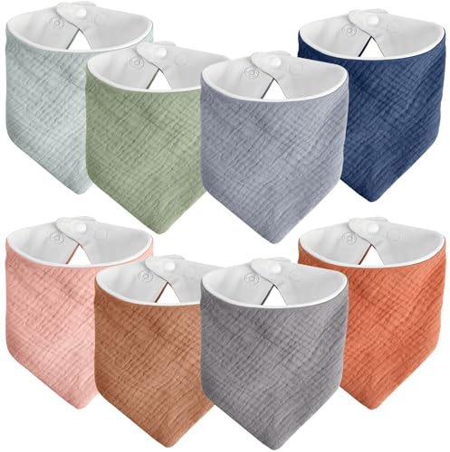 Faburo Lot de 8 bavoirs triangulaires en mousseline pour bébé garçon et fille - 100 % coton - Bavoir réglable - Cadeau idéal pour les nourrissons et les tout-petits