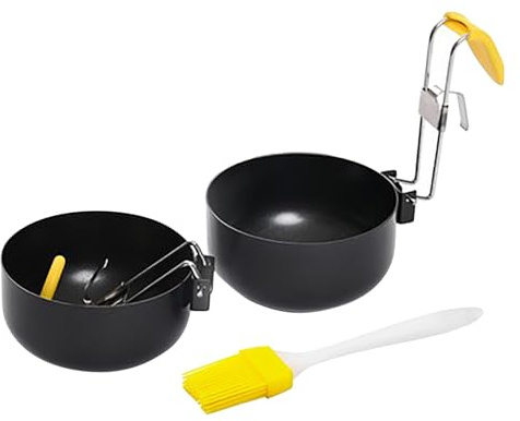 Stampo per uova in camicia, 3 pezzi, in acciaio inox, antiaderente, con design pieghevole a forma di orecchie da appendere e spazzola per olio inclusa, per una colazione facile e sana, perfette uova