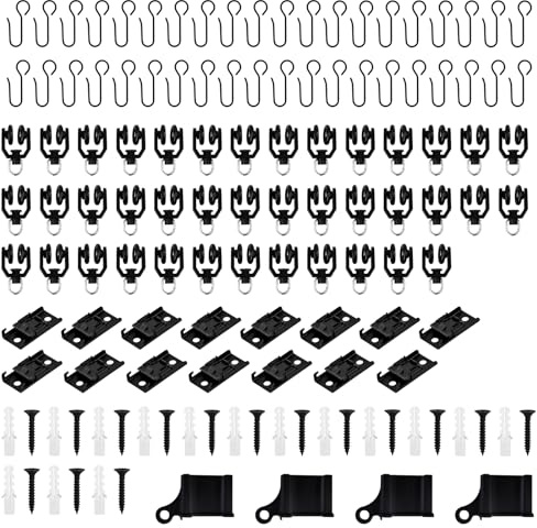 Accessoires pour Rail Rideaux Plafond, 114 accessoires Rouleaux de Rail, Caches d'Extrémité, Crochets de Rideaux Metal, Idéal pour fenêtre de douche, séparateur d'espace de camping-car (noir)