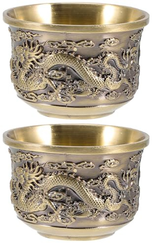 Angoily Lot de 2 Tasses à Thé en Alliage Bronze à Motif Dragon Chinois Service à Thé Vintage Rétro Ancienne et Cérémonie Usage Maison et Décoration 60 Ml