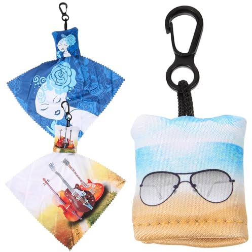 Operitacx Kit Porte-clés 3 Pièces Chiffon de Nettoyage pour Lunettes et Écran de Téléphone Portable, Microfibre Douce, Imprimés Petite Sorcière, Violon et Lunettes de Soleil, Multi-Usage