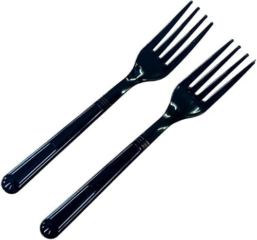 Heavy Duty Reusable Plastic Forks, 19 cm Length, Black, Pack of 100