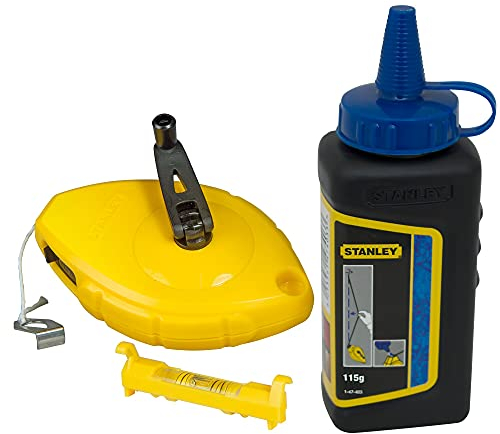 Stanley Schlagschnur-Set mit blauer Kreide, ABS-Kunststoff, 30m Schnurlänge, Edelstahl Endhaken, 0-47-443