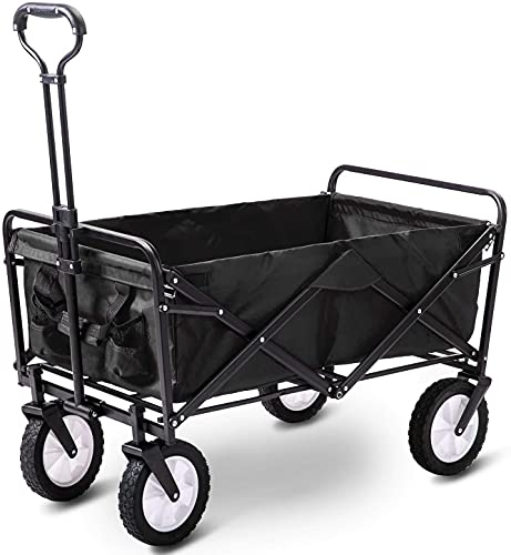 LIFE CARVER Folding Camping Cart Garden Wagon 4 Wheeled Collapsible Festival Trolley, Portable Garden Cart & DIY Waste Wagon - 150KG Capacity