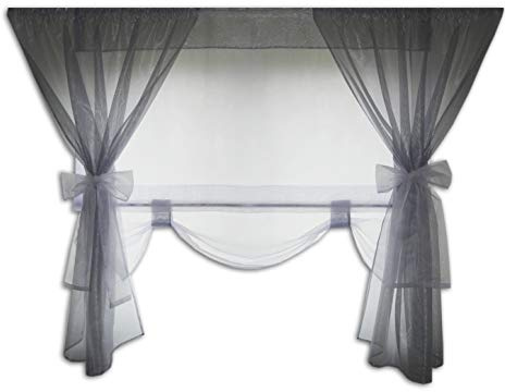 FKL Raffrollo Rollo mit Schlaufen Raffgardinen Gardine Fertiggardine Panel Weiß Silbern Kräuselband Smokband Store Vorhang 180-220 cm AG33
