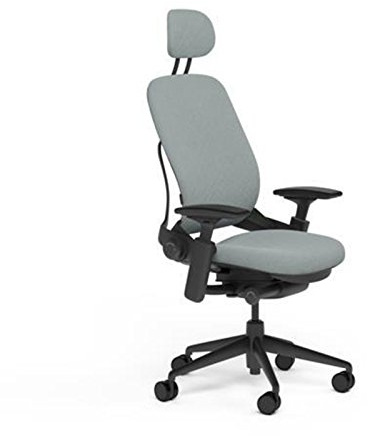 Steelcase Leap Desk Task Chair in Buzz2 5G64 Alpine Fabric with Headrest - 4-Way Highly Adjustable Arms - Black Frame and Base - Soft Dual Wheel Hard Floor Casters