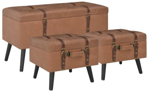 vidaXL 3X Hocker mit Stauraum Sitzhocker Fußhocker Polsterhocker Sitzbank Flurbank Sitzpouf Pouf Sitzpuff Fußbank Ottomane Sitztruhe Braun Kunstleder