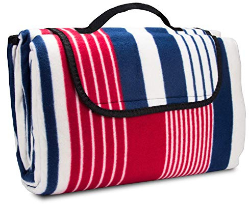 Urhome Picknickdecke 200 x 200 cm in Rot/Blau | Wärmeisoliert und wasserdicht | Fleece und praktischer Tragegriff | Camping und Stranddecke | Outdoor