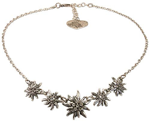 Alpenflüstern Traditional bavarian necklace Edelweiss symphony, Ladies costume jewelry, traditional german pendant necklace for Dirndl, Leather trouser, Oktoberfest (antique silver colored)