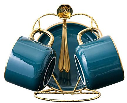 Liudan Tazza di caffè Tazze in Ceramica, 2 Tazze, 2 piattini, tazzine da caffè, Tazze, Servizi da tè, a Forma di Cuore piattini con Staffa Set Tazze e piattini