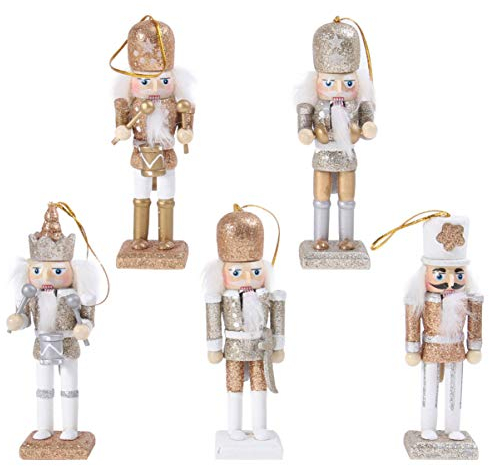 PRETYZOOM Christmas Nutcracker Ornaments 13cm Wooden Nutcracker Soldier Xmas Hanging Decoration 5pcs/Set