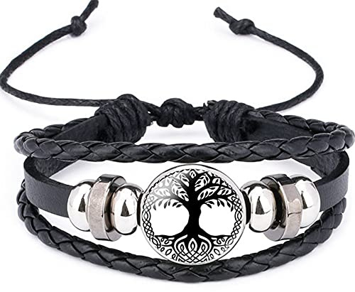 Frauen handgefertigte Retro Leder handgewebte Charm Armband Wikinger Muster,Herren nordische verstellbare Vintage Gothic Punk personalisierte heidnische Amulett Schmuck Geschenke,Tree of life