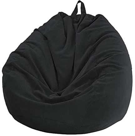 Chickwin - Bean Bag Chair Cover, Corduroy Bean Bag Chair Without Filling - For Outdoor and Indoor Relaxation, Lounge Chair, Bedroom Cushion - Black - 85 x 110 cm