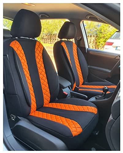 BREMER SITZBEZÜGE Maß Sitzbezüge kompatibel mit VW Caddy 5 Fahrer & Beifahrer ab 2020 N305 Schwarz/Orange