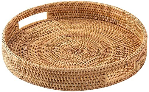Bandeja Redonda De Mimbre Tejida A Mano con Asas, Bandejas Decorativas Circulares De Mimbre, Bandeja Decorativa Redonda De Mimbre De Mimbre para El Desayuno, Bebidas, Refrigerios, Pan-S