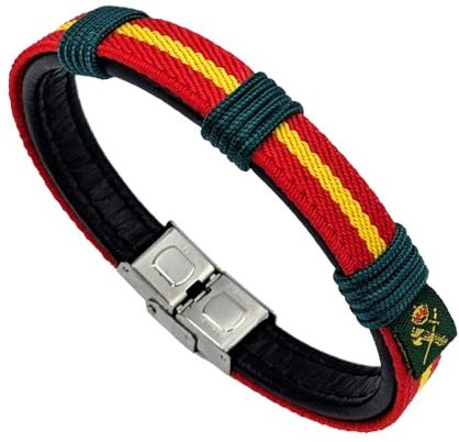 Hispania Colors – Pulsera Guardia Civil con Bandera de España Wake Up – Elástico, Piel y Cordón Náutico – Cierre de Acero Inoxidable – Hecha a Mano en España