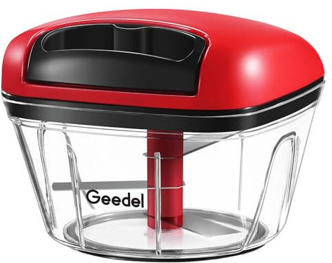 Manual Food Processor Vegetable Cutter, Geedel Pull Chopper with String, Food Chopper Vegetable Cutter for Veggies, Fruits, Salad, Onion, Nuts, Herbs, etc, 2 Cup(500ml), Red