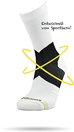 ROLLO SOCKS Team 5.0 White - Laufsocken mit gezielter Sprunggelenkskompression, Running, Sprunggelenk stützend, Bandage Fußgelenk, Sportsocken, Für jeden Sport geeignet, Größe M (40-43)