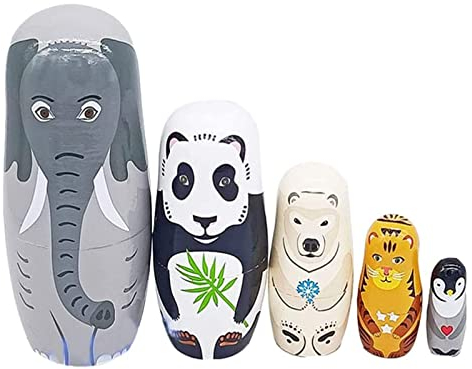 Oneroomone 5 Stücke Russische Matroschka-Puppen, Holz Tier Nesting Dolls, Schön Matroschka-Puppen, Holz Klassisch Russische Matroschka, für Wohnzimmer, Festivals, Partys, Schlafzimmerdekorationen