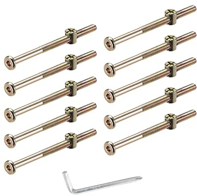 10 Stück M6 *80mm Zylindermuttern Schrauben Kit,Möbelverbinder Schrauben, Barrel Muttern für Möbelbetten Kinderbetten Krippe und Stühle mit Schraubenschlüssel (M6*80mm)