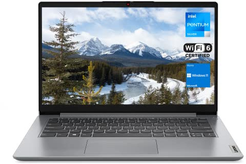 Lenovo Ideapad 1i 14 Laptop, 14 HD Screen, Intel Pentium Silver N5030, 4GB RAM, 128GB eMMC, Webcam, HDMI, SD Card Reader, Wi-Fi 6, Windows 11 Home, One Year of Microsoft Office 365, Cloud Grey
