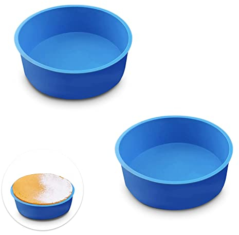 JSUOEO Silikon Backform Runde, 2 Stück Flexible Silikon-Kuchenform Set 8 Zoll Rund Schichtkuchen Backform Geschichtet für Kuchen und Brote