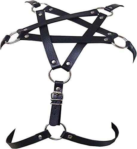 Hmvemfy Schwarzer Lederriemen Brustgeschirr BH für Frauen Gothic Körperkette Verstellbare Taillengürtel Party Punk Hosenträger, Schwarz2, Einheitsgröße