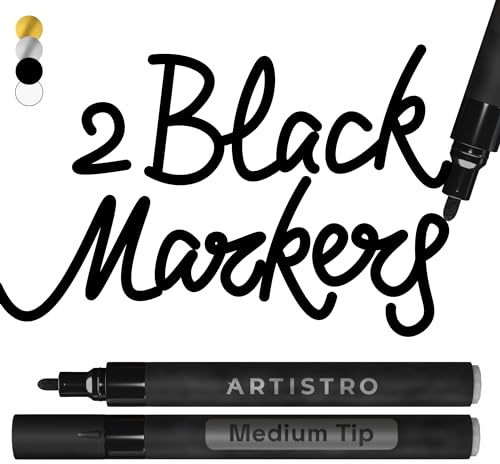 ARTISTRO 2 Schwarze Acrylstifte für Steinbemalung, Keramik, Holz, Glas, Metall, Kunststoff – 3 mm Mittlere Spitze Acrylmarker – Ideal zum Beschriften, DIY Basteln & Kunstprojekte