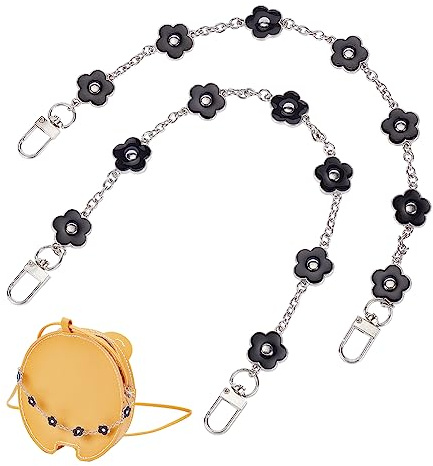 PH PandaHall 2pcs Geldbörsen-Extender Taschenriemen Silber Schwarz Blume | Tasche Griffe Kette, Tasche Link Kette Riemen Crossbody Handtasche Riemen mit Schliessen für Geldbeutel Leinentasche
