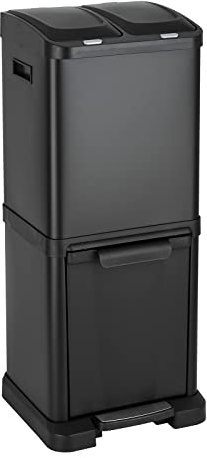 SVITA 3XCOMBO32 Poubelle à 3 compartiments, à pédale, de qualité supérieure, pour cuisine, 3 compartiments, avec tiroirs, système de tri des déchets, en acier inoxydable, noire