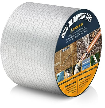 Spesh Butyl blinkande tejp, 100 mm (B) x 5 m (L) Självhäftande aluminiumfolietejp vattentät reparationstejp för läckor tätningstejp för reparation av tak, simbassänger, PVC-rör