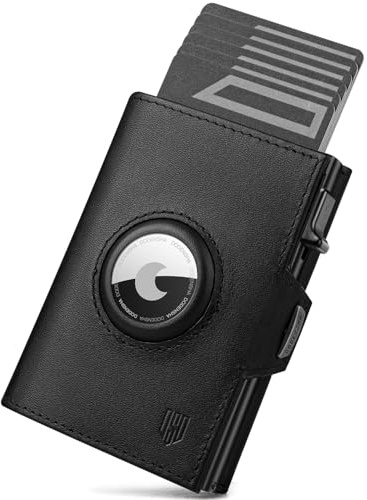 DODENSHA Airtag Wallet | Herren Geldbörse | Wallets for Men | RFID kartenetui | Smart Wallet | Slim Wallet mit Münzfach | Pop-up-Kartenetui aus Aluminium | 8-10 Karten | Schwarz