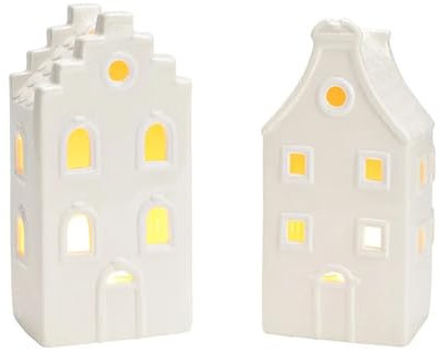 Lichthaus Windlicht Lichthäuser in weiß aus Porzellan im 2er Set Größe 17 cm