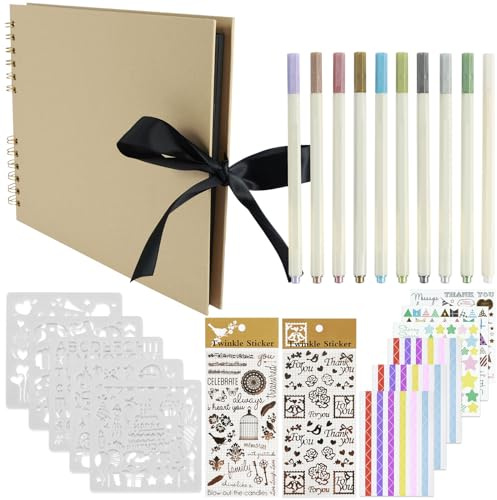 UKQRRTC Album fotografico multiuso fai da te, 80 pagine, con spazio per scrivere, penne in metallo, adesivi, album fotografico su entrambi i lati, grande capacità, libro dei ricordi per famiglia