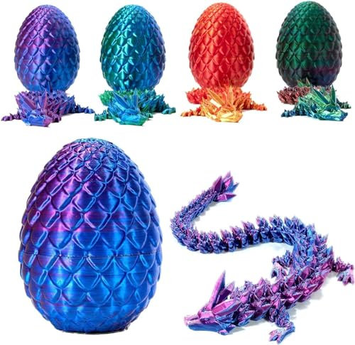 3D Printed Dragon in Egg,Full Articulated Crystal Dragon with Egg,Flexible Joints Home Decor Executive Desk Toys,Home Office Decor Executive Desk Toys for Autism/ADHD (Blue Purple)