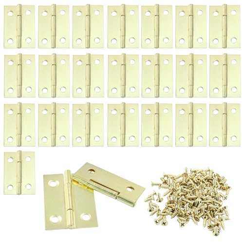 Murtenze 24 Pack 1.5 Inch Door Hinge Cabinet Hinge, Gold Butt Hinges Ball Bearing Window Outdoor Hinges with Mounting Screws