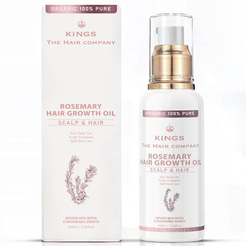 Kings 100% Natural Rosemary Oil with Biotin, Promotes Hair Growth & Prevents Loss, Organic Rosemary Oil for Hair Growth - Hair fall Solution for Dry, Damaged Hair for Men and Women – 100 ml