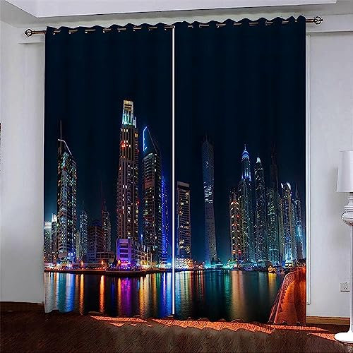 Vorhang Blickdicht Ösen Thermo Verdunkelungs Polyester Gardinen 2 Stück 3D Nachtansicht Der Stadt Für Schlafzimmer Wohnzimmer Kinder Oder Babyzimmer - Bedruckte Verdunkelungsvorhänge-4W9W3I9U9C5