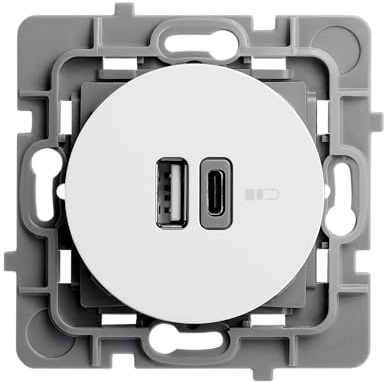 DEBFLEX Casual Evo - Enchufe Doble USB-A 3A + USB-C 3A para Alimentar y Recargar Dispositivos - ABS - Instalación Empotrada - Blanco - 76x76x42 mm